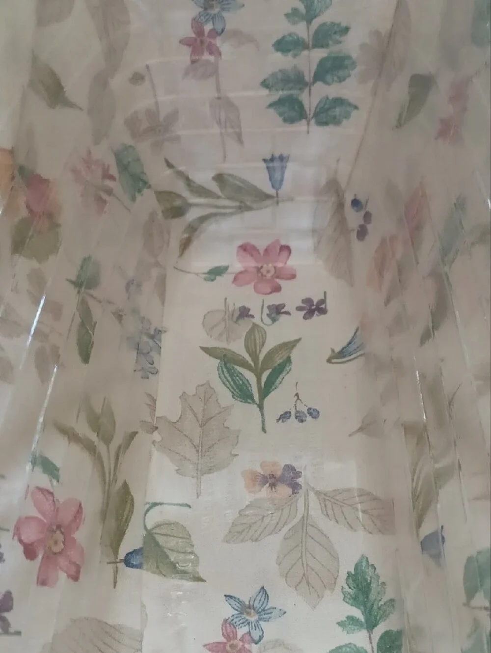 Longaberger Floral-Lined Woven Basket in Cream and Green